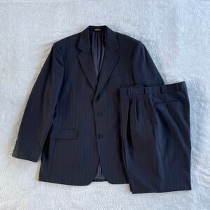 🔥Brooks Brothers Wool 2Pc Stretch Pinstriped Mens 41R Suit Preppy Blazer Pants